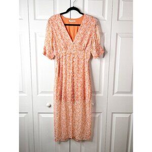 The East Order Peaches Orange White Floral Midi Dress Women's Size Medium M